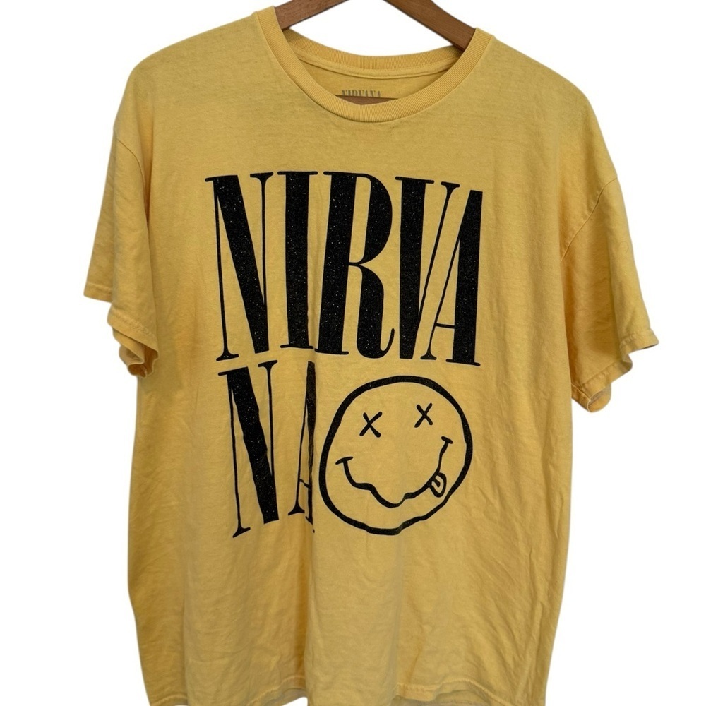 Officially Licensed Nirvana Nevermind Smiley Grunge Tee Yellow men’s X-Large - Picture 3 of 5